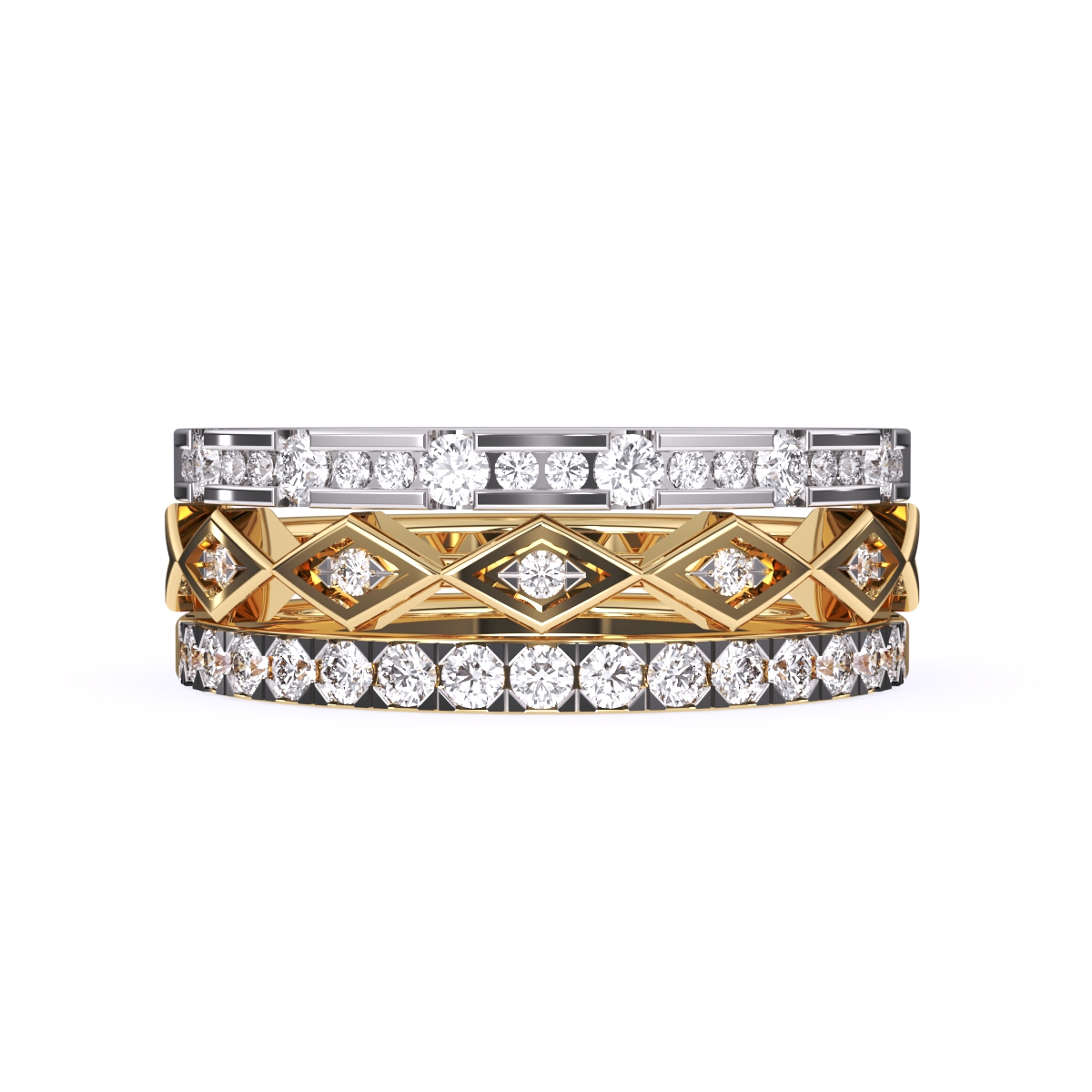 Impressive Three Row Diamond Wedding Band